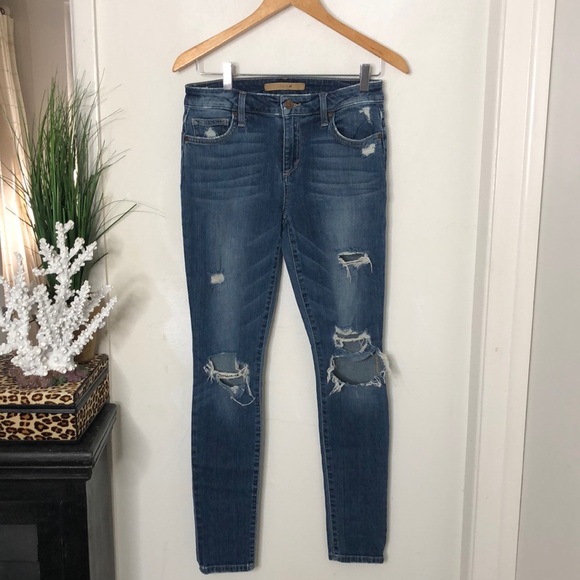JOE’S Mid Rise Waist Destroyed Ripped & Frayed Keagan Skinny Ankle Jeans Sz 28 - Picture 4 of 12